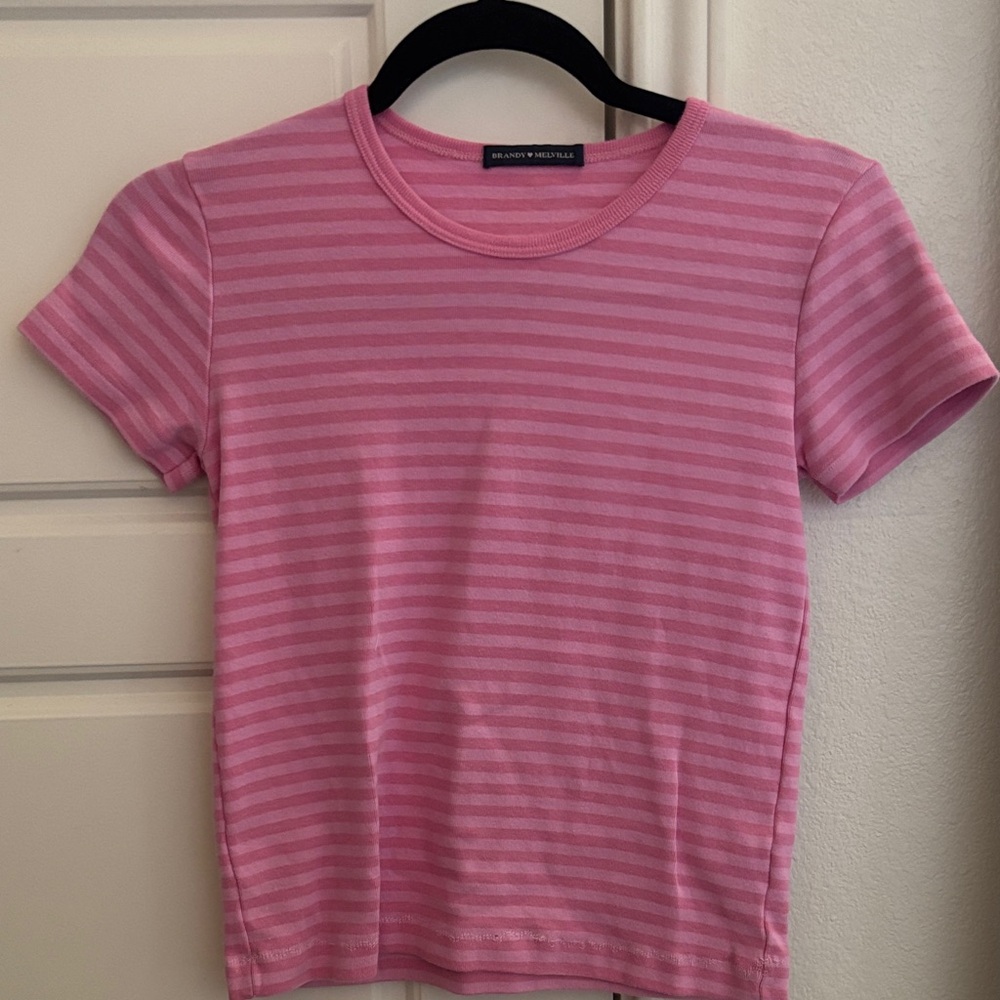 Brandy Melville Pink and White Striped Tee